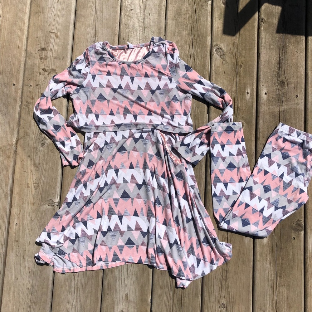 Just Fab Kids White, Pink, & Blue Dress w/Leggings